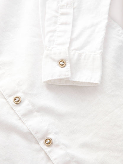 Dsiney Kidz - Cream Grandad Collar Linen Mix Long Sleeve Shirt (3-16yrs) image 4