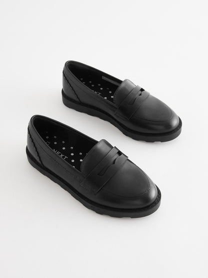 Black Matt School Leather Loafers image 1