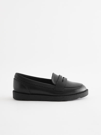 Black Matt School Leather Loafers image 2