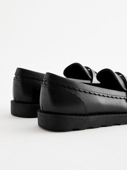 Black Matt School Leather Loafers image 3