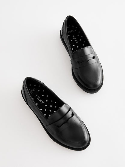 Black Matt School Leather Loafers image 6