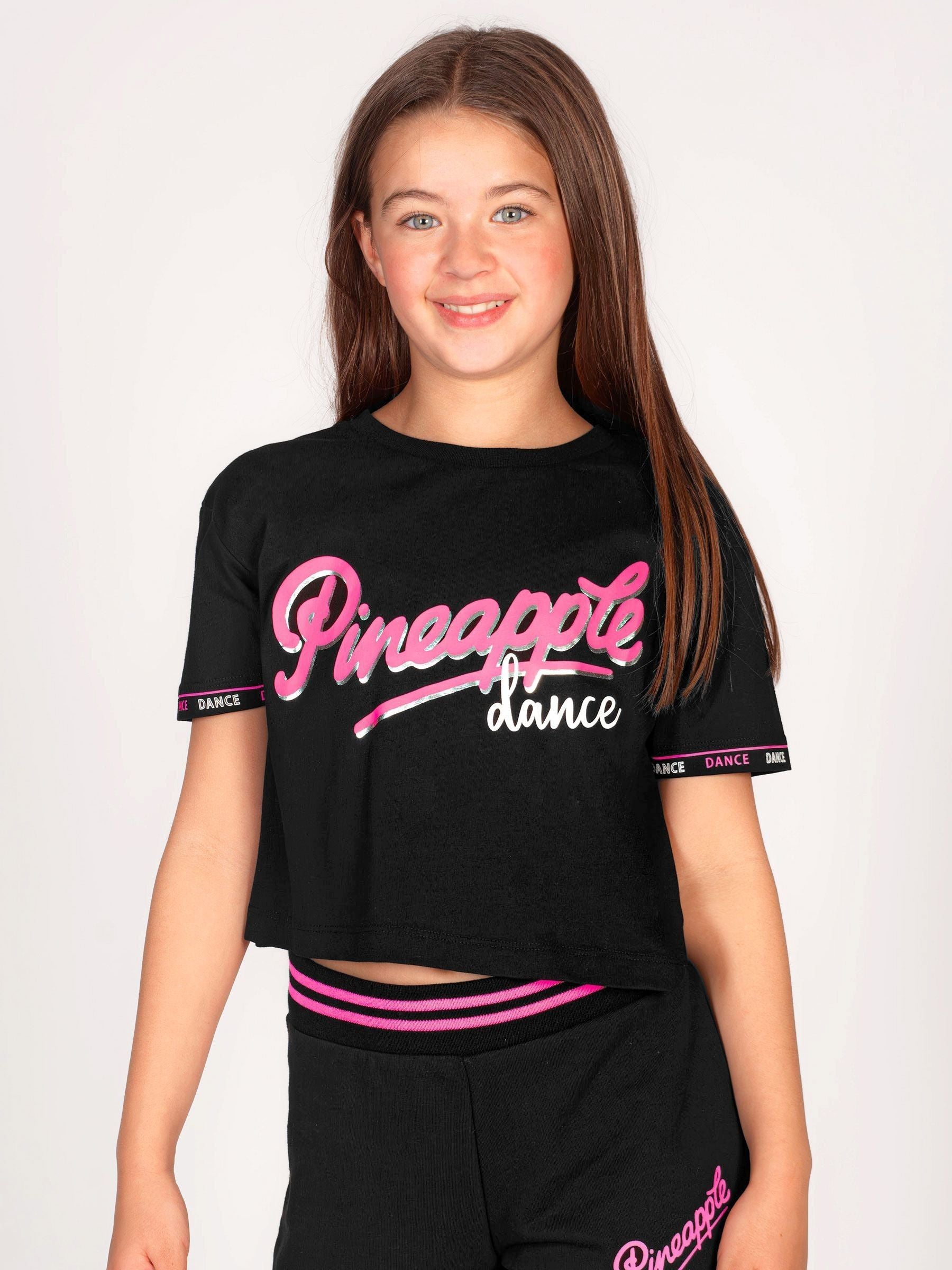 Dsiney Kidz - Pineapple Black Logo Girls Dance Crop T-Shirt image 1
