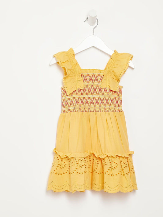 River Island Orange 100% Cotton Stitch Ruffle Smock Dress image 1