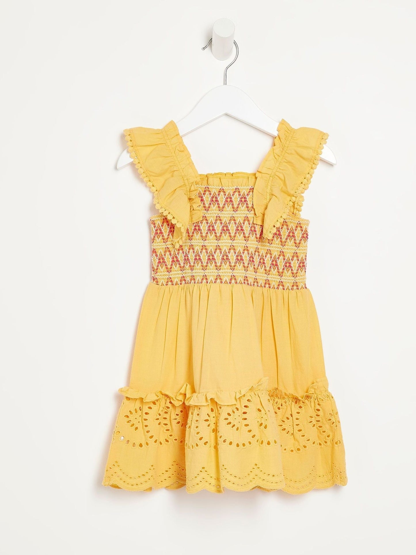 River Island Orange 100% Cotton Stitch Ruffle Smock Dress image 2