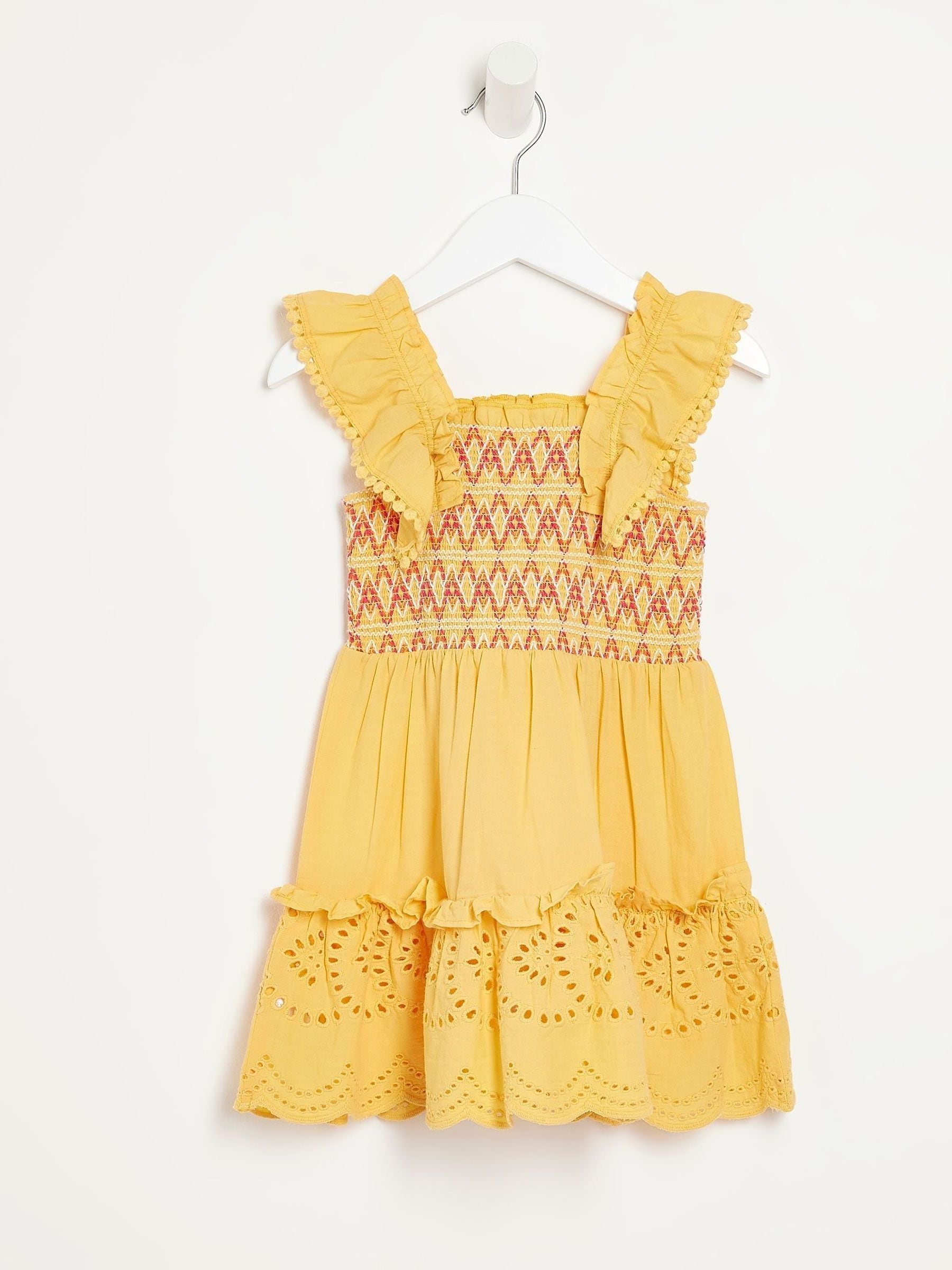 River Island Orange 100% Cotton Stitch Ruffle Smock Dress image 2