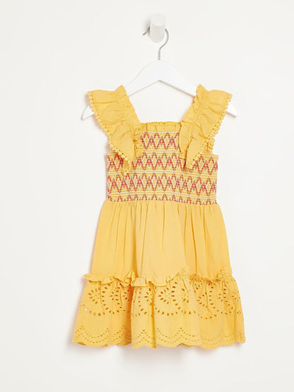 River Island Orange 100% Cotton Stitch Ruffle Smock Dress image 2