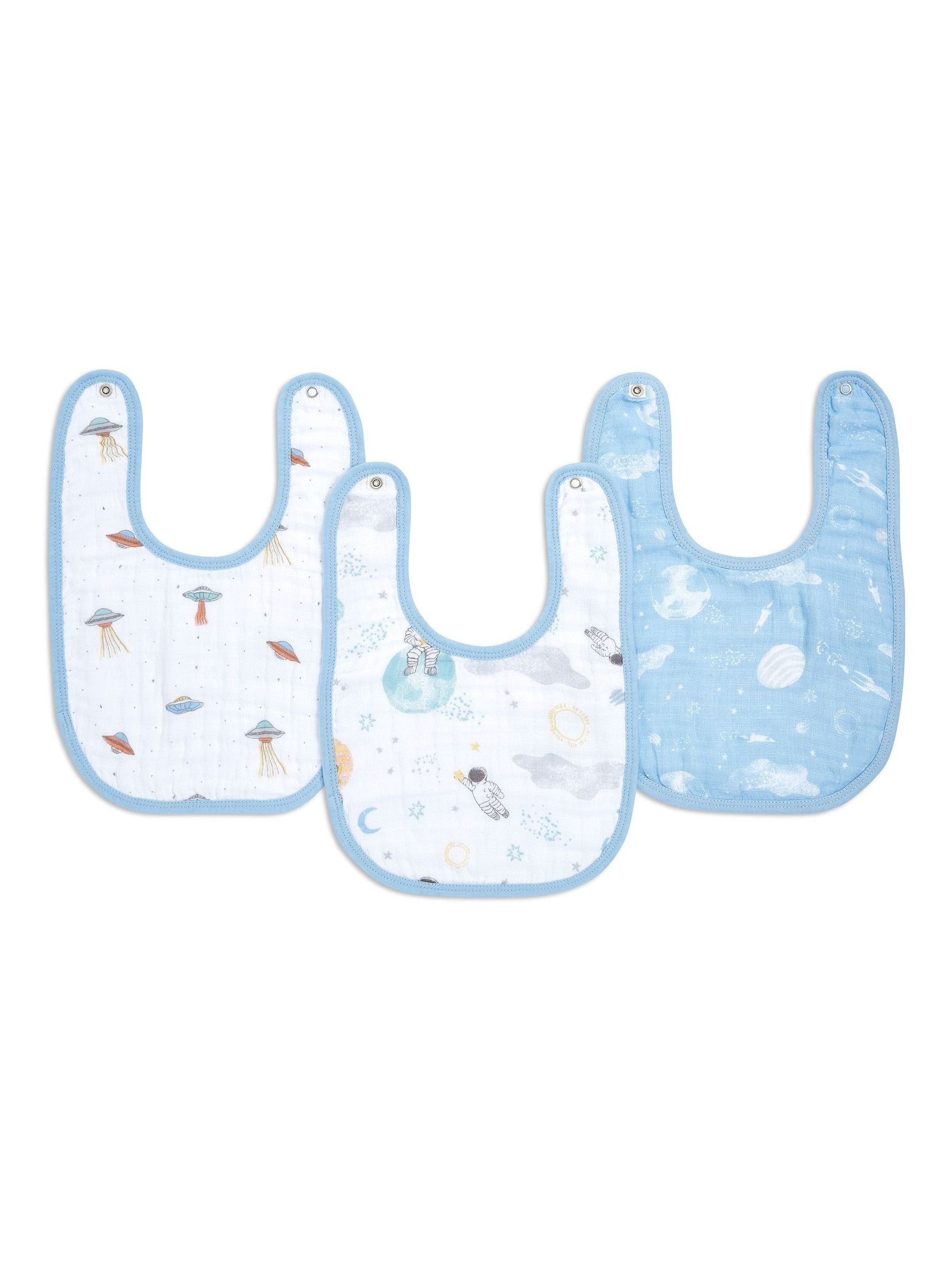 aden + anais Natural Essentials Space Explorers 100% Cotton Muslin Baby Snap Bibs 3 Pack image 1