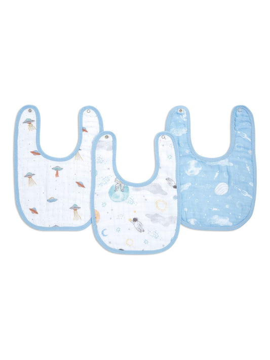 aden + anais Natural Essentials Space Explorers 100% Cotton Muslin Baby Snap Bibs 3 Pack image 1