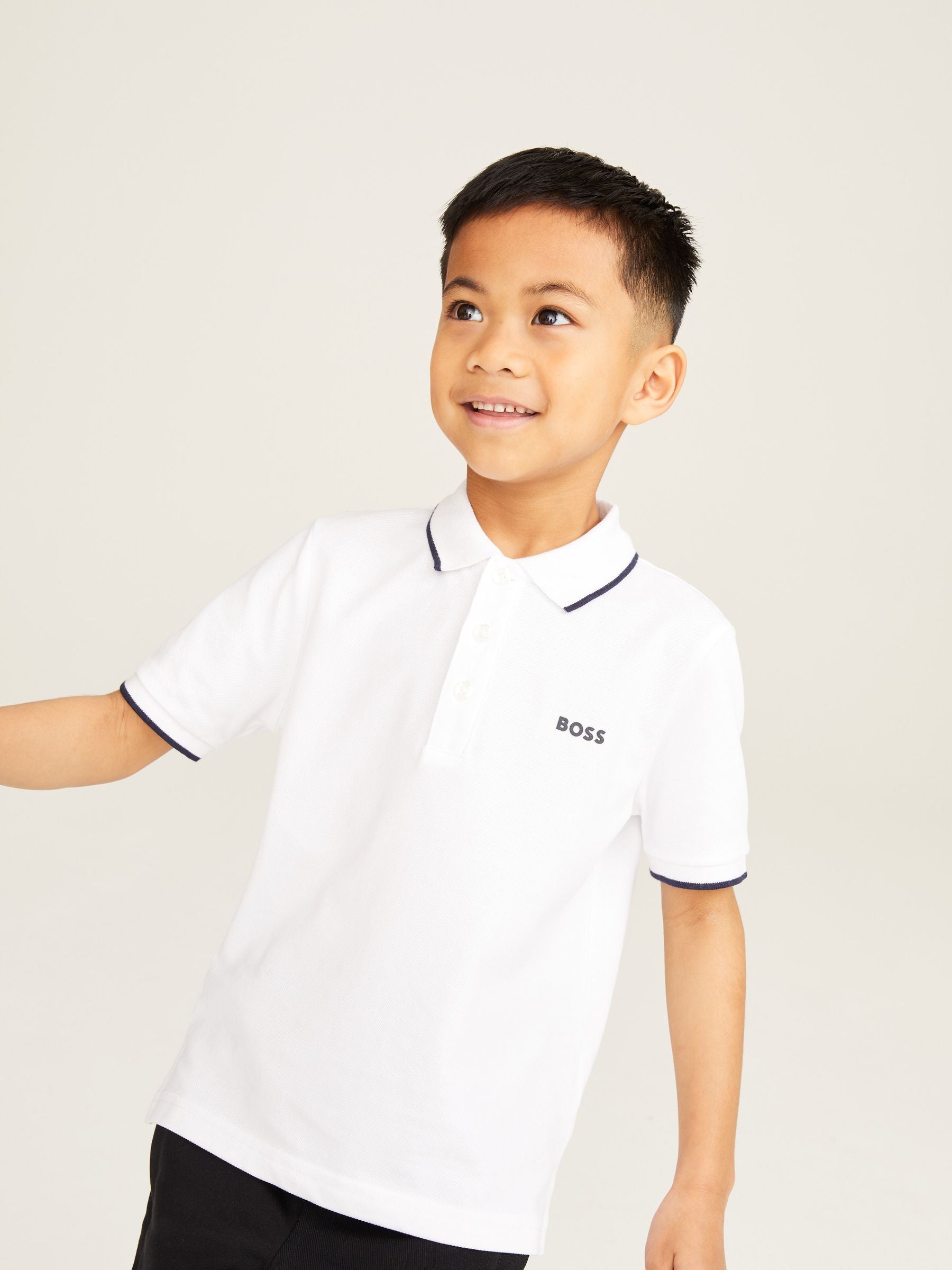 Dsiney Kidz - BOSS White 100% Cotton Short Sleeved Logo Polo Shirt image 1