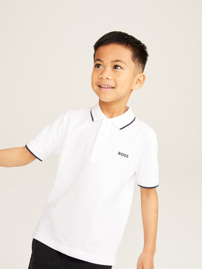 Dsiney Kidz - BOSS White 100% Cotton Short Sleeved Logo Polo Shirt image 1