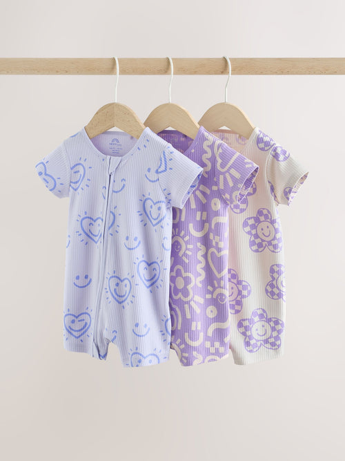 Lilac Purple Two Way Zip Baby Sleepsuits 3 Pack (0mths-3yrs) image 1