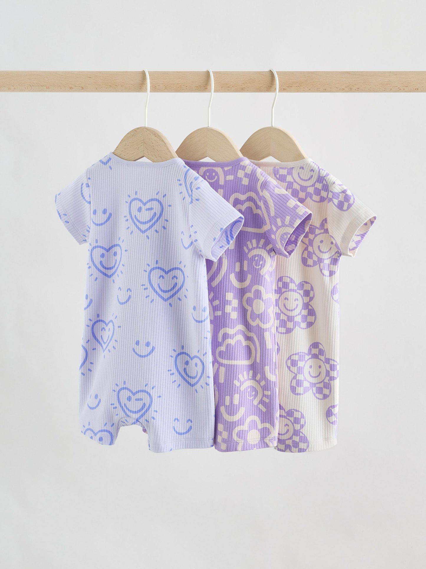 Lilac Purple Two Way Zip Baby Sleepsuits 3 Pack (0mths-3yrs) image 2
