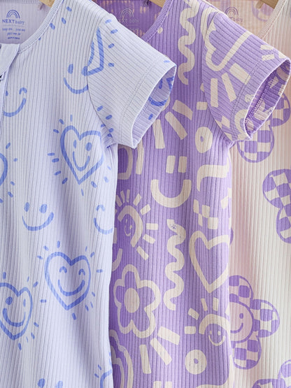 Lilac Purple Two Way Zip Baby Sleepsuits 3 Pack (0mths-3yrs) image 6
