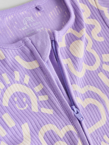 Lilac Purple Two Way Zip Baby Sleepsuits 3 Pack (0mths-3yrs) image 9