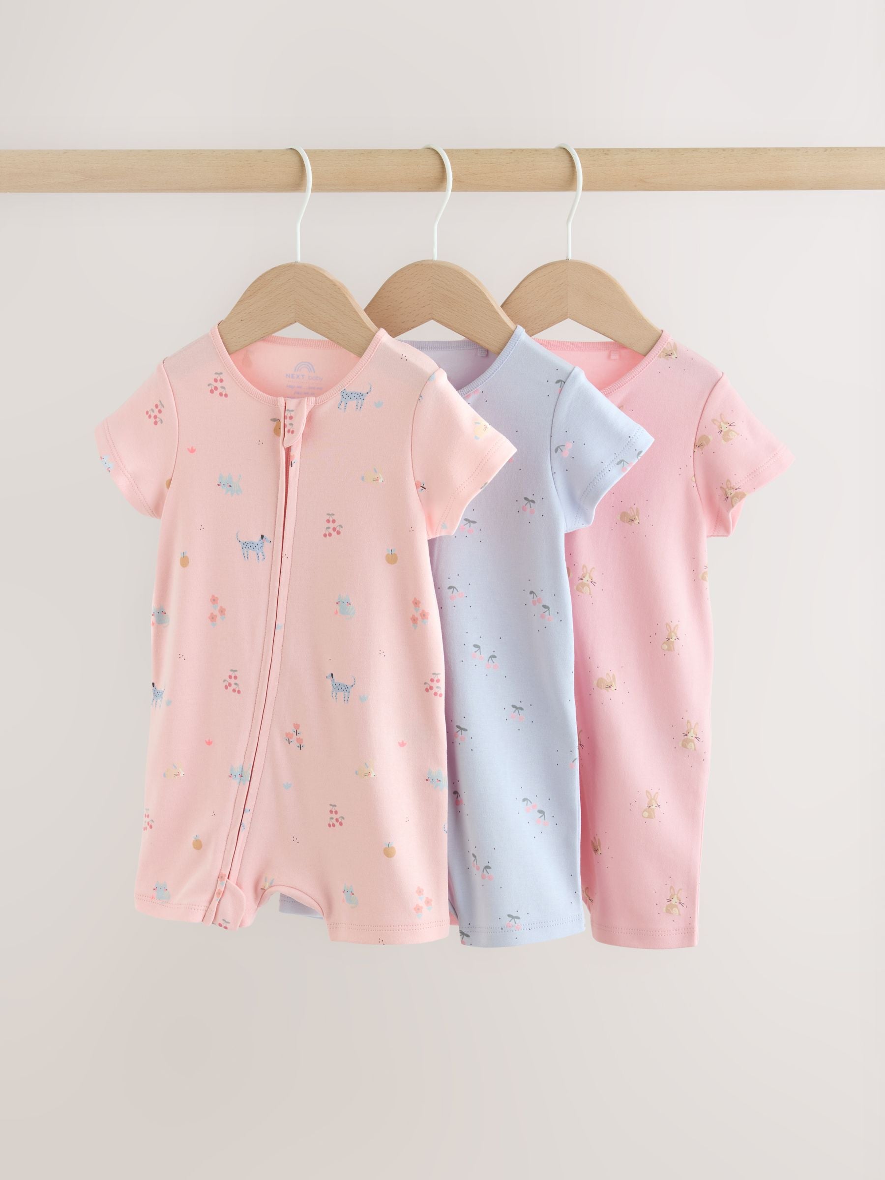 Pink/Blue Two Way Zip Baby Rompers 3 Pack (0mths-3yrs) image 1