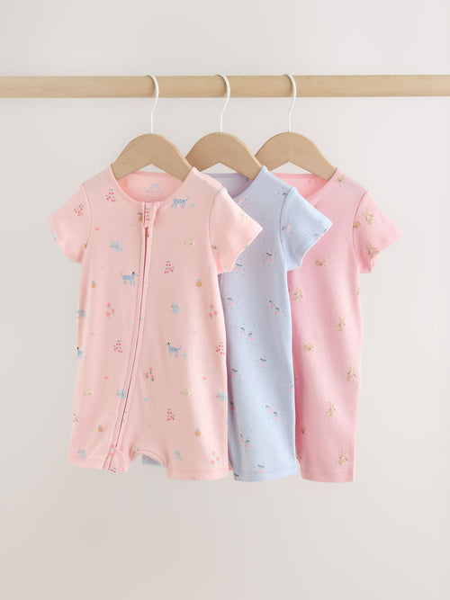 Pink/Blue Two Way Zip Baby Rompers 3 Pack (0mths-3yrs) image 1