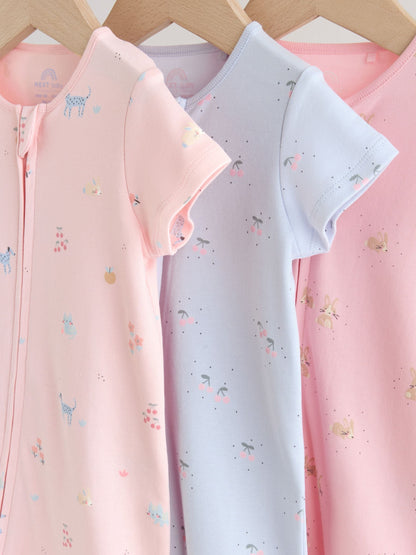 Pink/Blue Two Way Zip Baby Rompers 3 Pack (0mths-3yrs) image 7