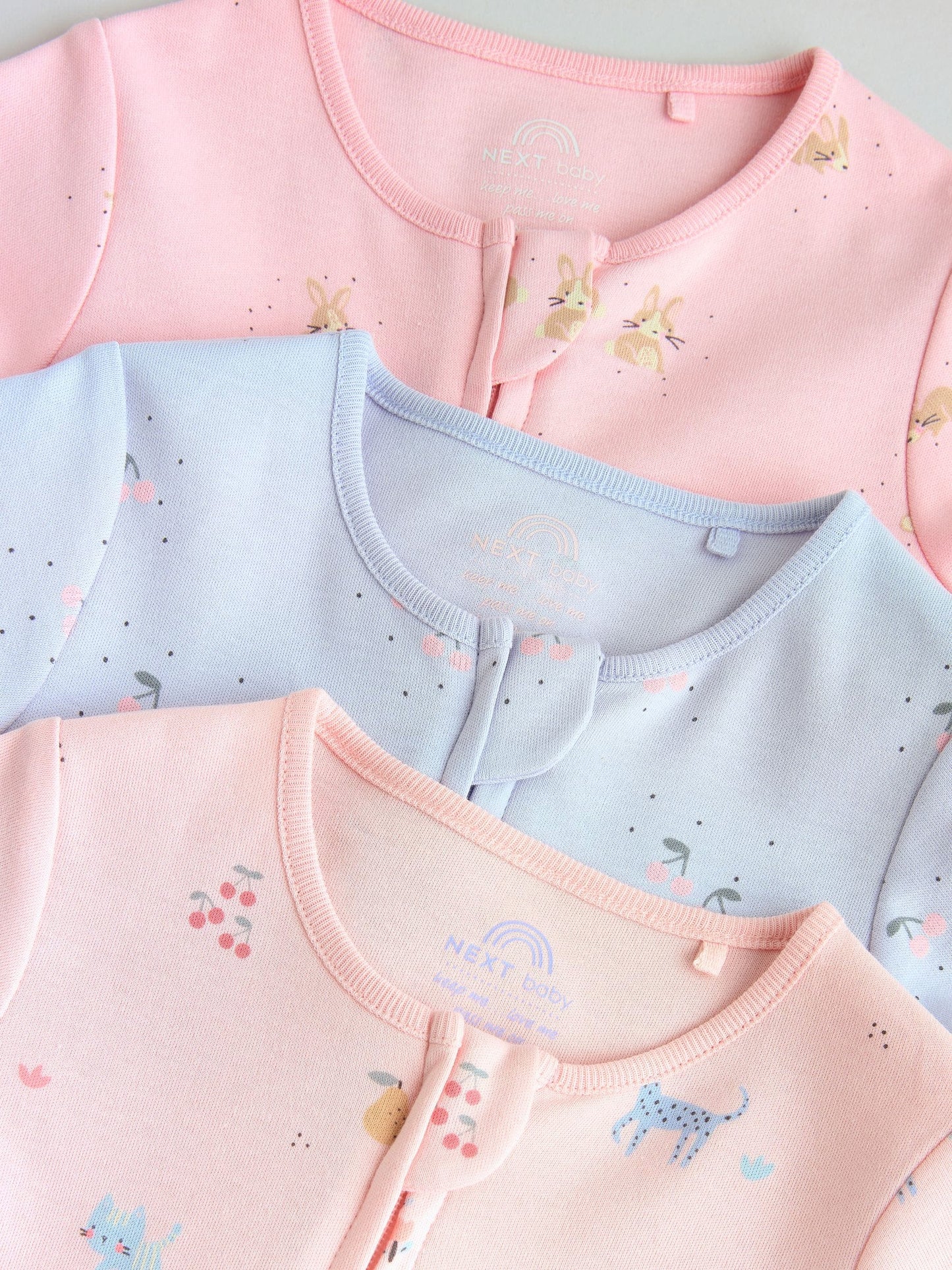 Pink/Blue Two Way Zip Baby Rompers 3 Pack (0mths-3yrs) image 8
