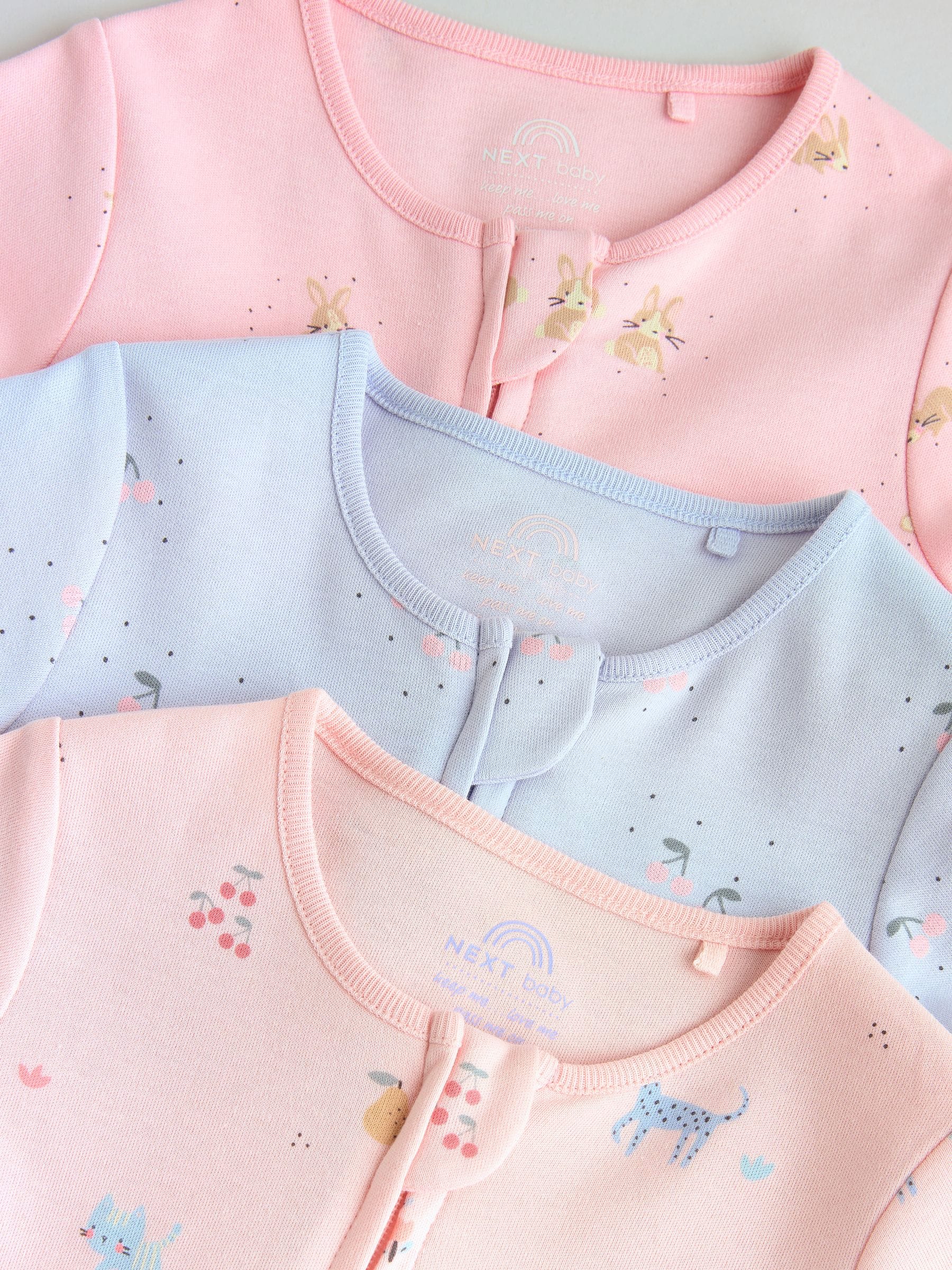 Pink/Blue Two Way Zip Baby Rompers 3 Pack (0mths-3yrs) image 8