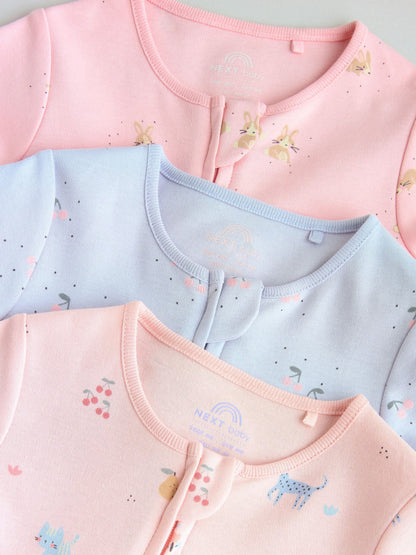 Pink/Blue Two Way Zip Baby Rompers 3 Pack (0mths-3yrs) image 8