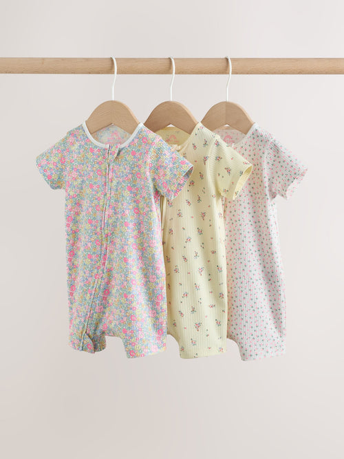 Pink/Yellow Two Way Zip Baby Rompers 3 Pack (0mths-3yrs) image 1
