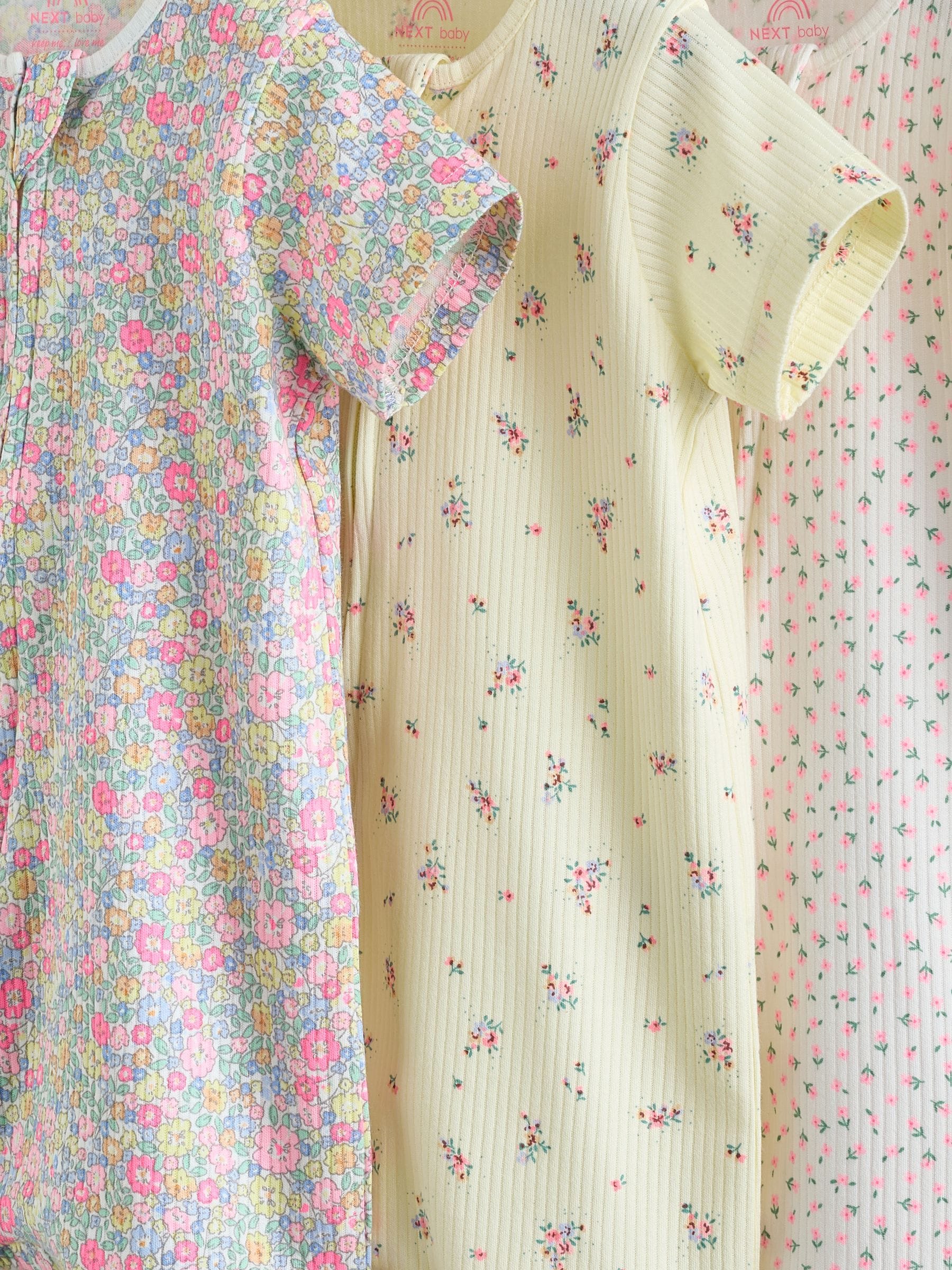 Pink/Yellow Two Way Zip Baby Rompers 3 Pack (0mths-3yrs) image 9