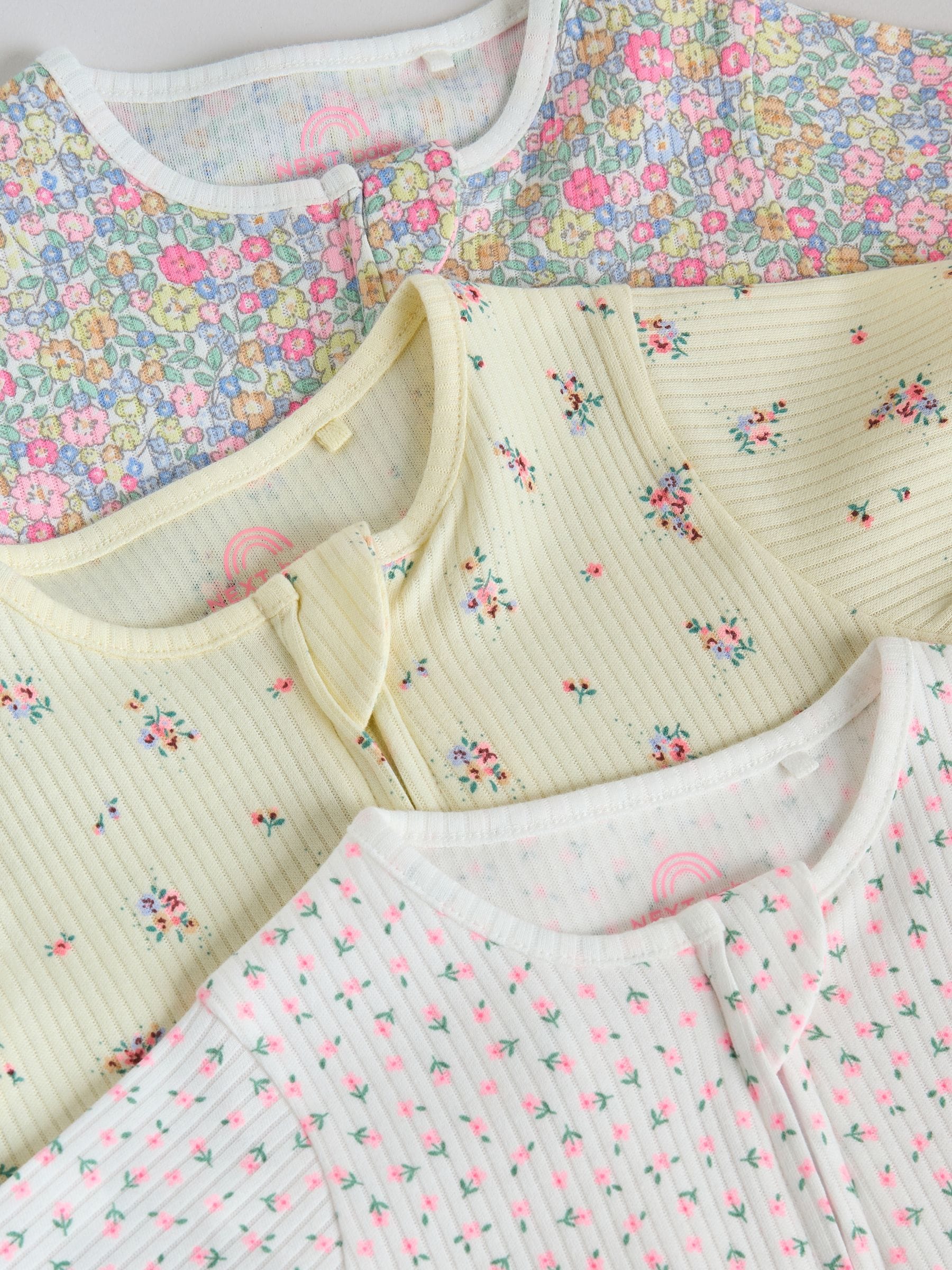 Pink/Yellow Two Way Zip Baby Rompers 3 Pack (0mths-3yrs) image 8