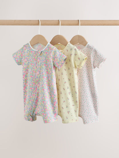 Pink/Yellow Two Way Zip Baby Rompers 3 Pack (0mths-3yrs) image 1