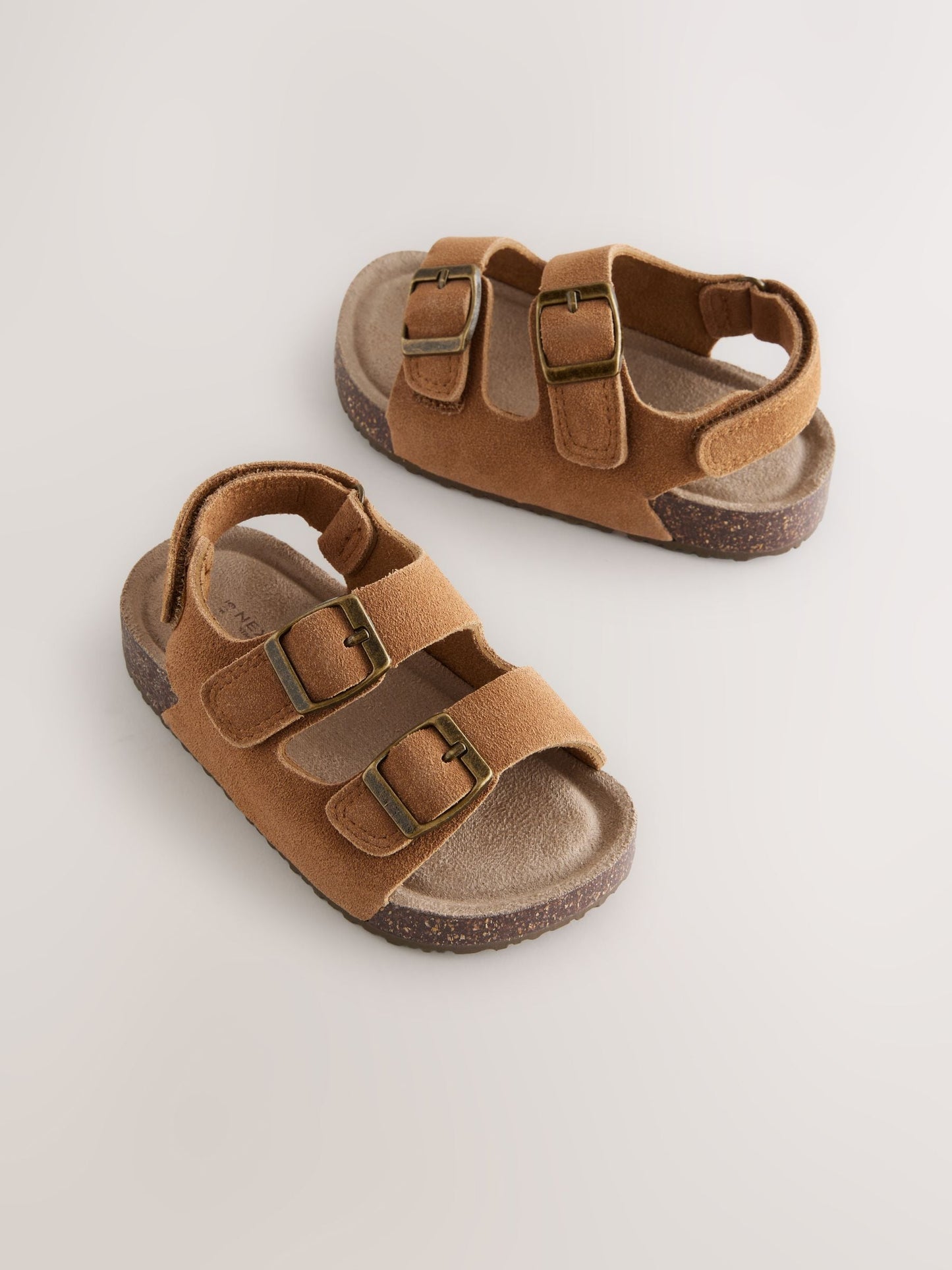Tan Leather Wide Fit (G) Double Buckle Cushioned Footbed Sandals image 1