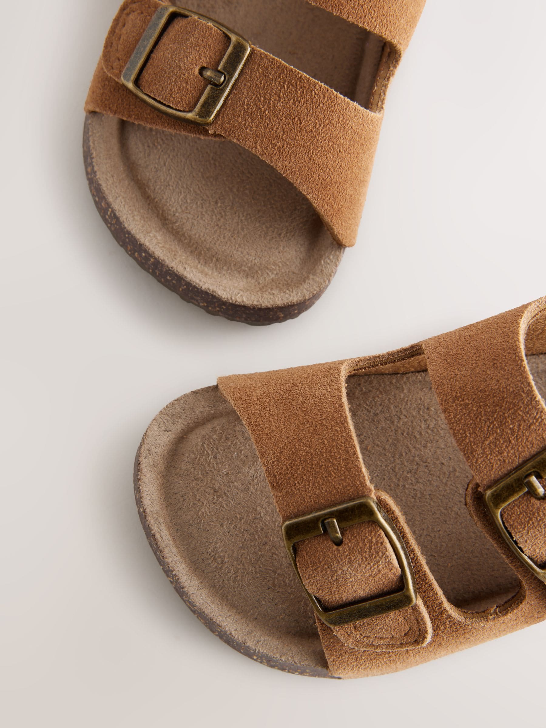 Tan Leather Wide Fit (G) Double Buckle Cushioned Footbed Sandals image 2