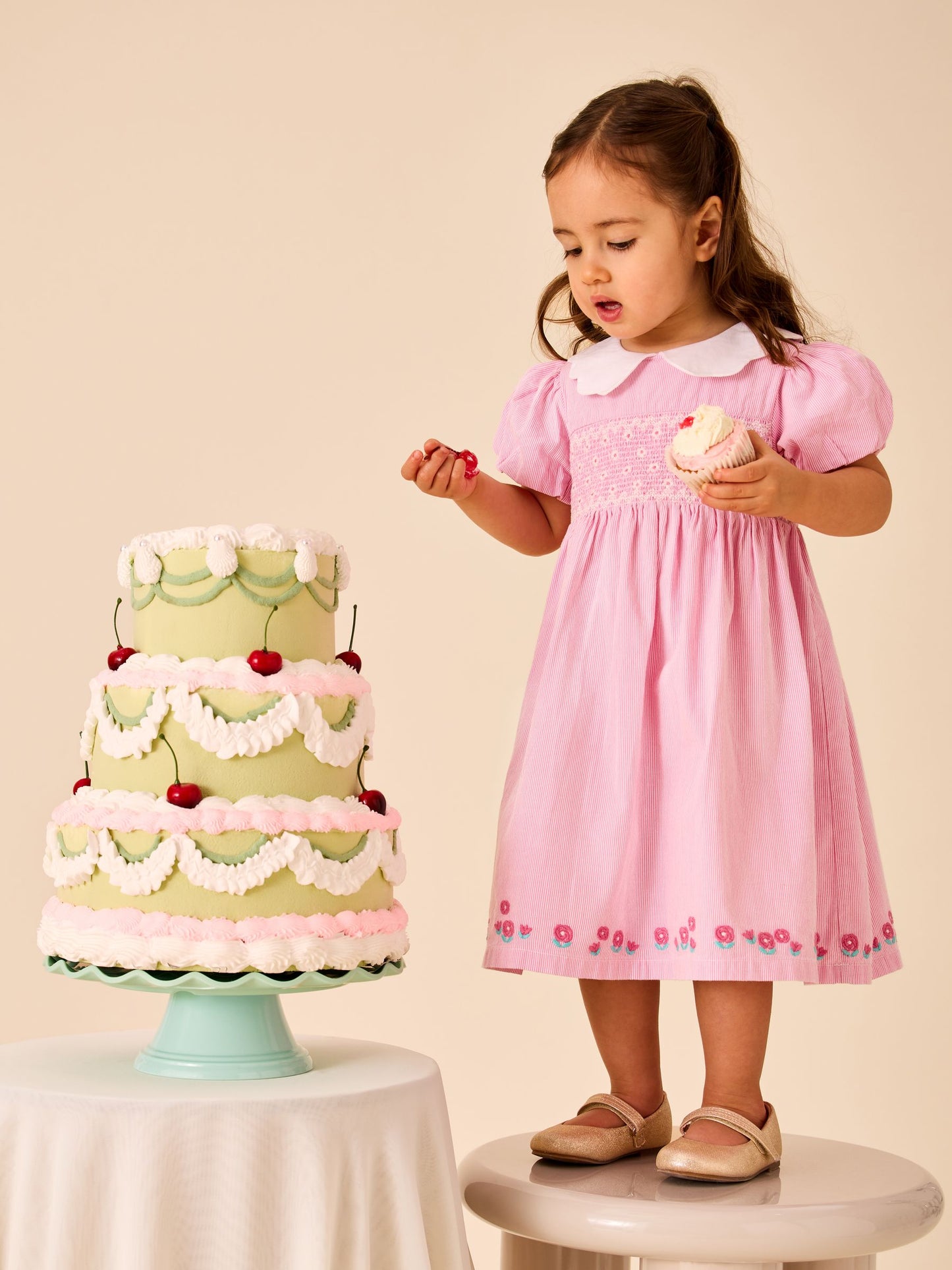 JoJo Maman Bébé Pink Bud Floral Smocked Party Dress image 2
