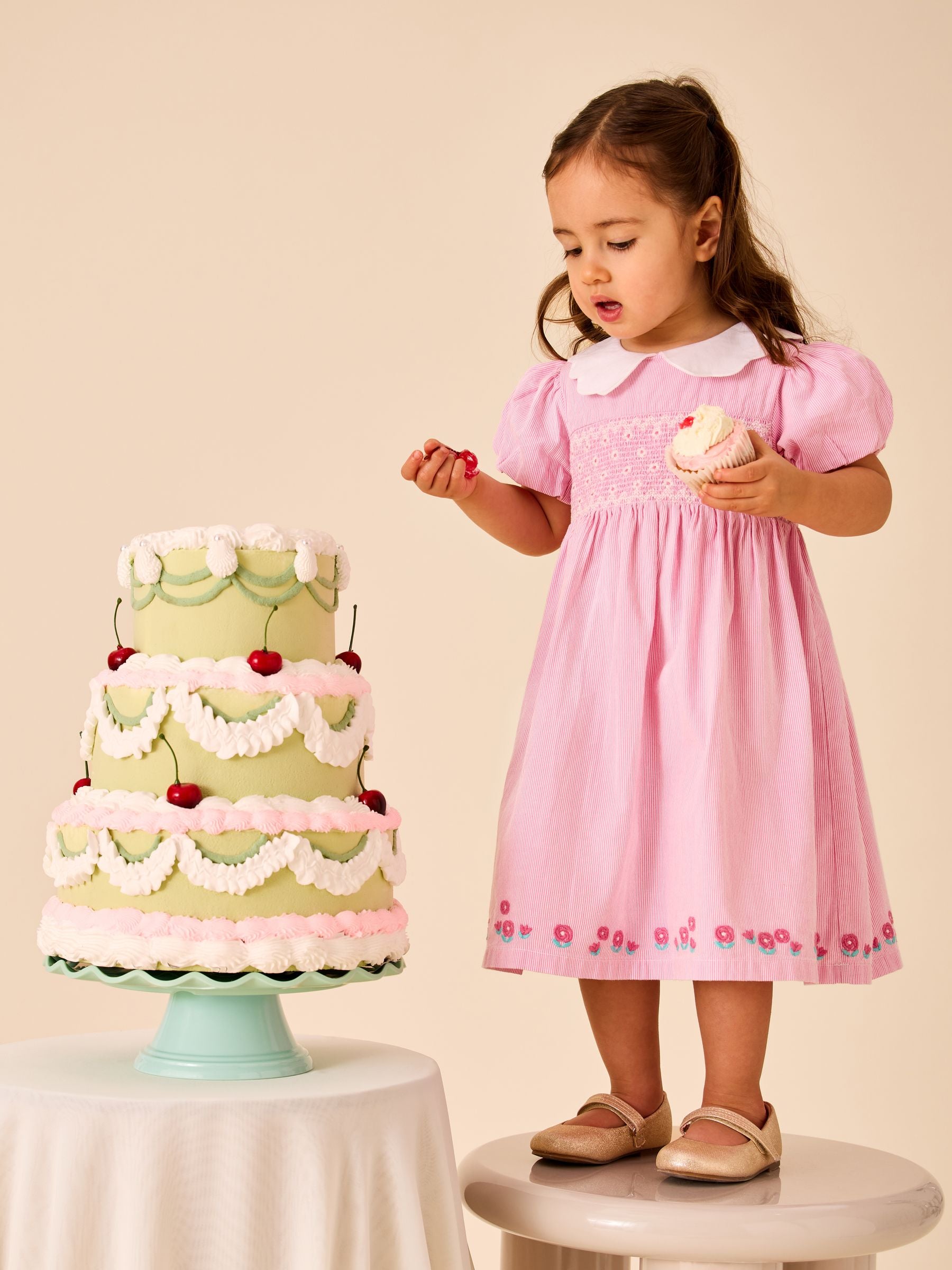 JoJo Maman Bébé Pink Bud Floral Smocked Party Dress image 2