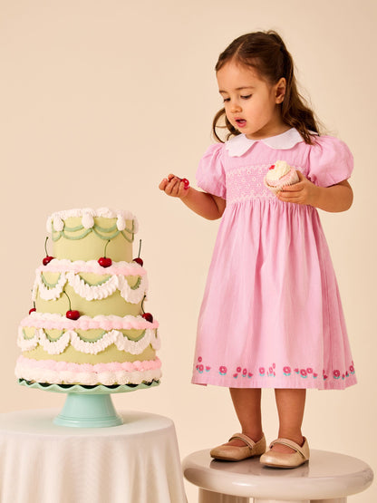 JoJo Maman Bébé Pink Bud Floral Smocked Party Dress image 2