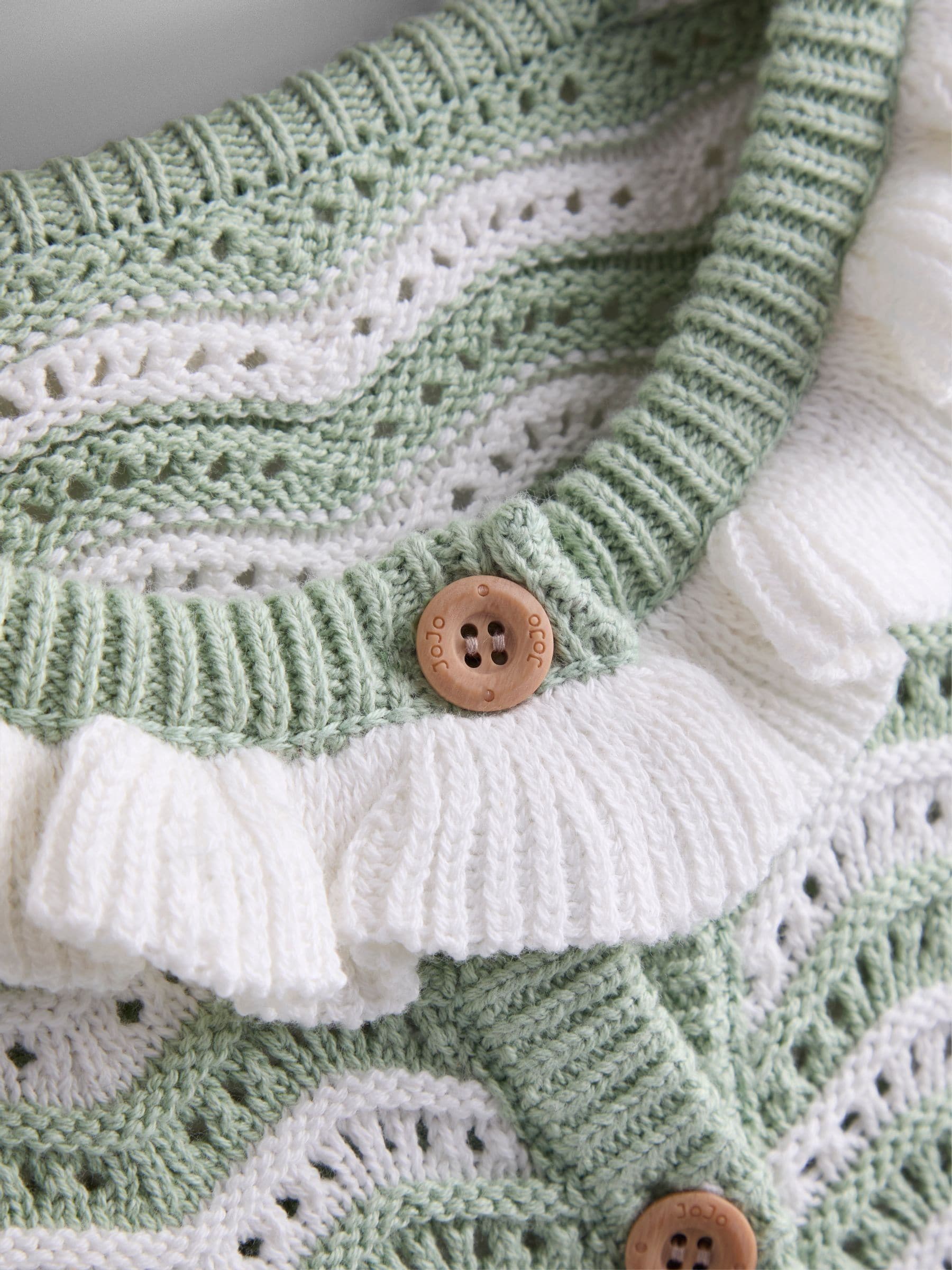Dsiney Kidz - JoJo Maman Bébé Green Bunny Wavy Knit Appliqué Cardigan image 3