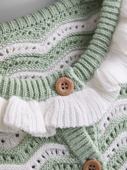 Dsiney Kidz - JoJo Maman Bébé Green Bunny Wavy Knit Appliqué Cardigan image 3