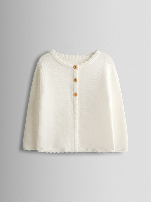 JoJo Maman Bébé Cream Classic Cotton Scallop Cardigan image 1