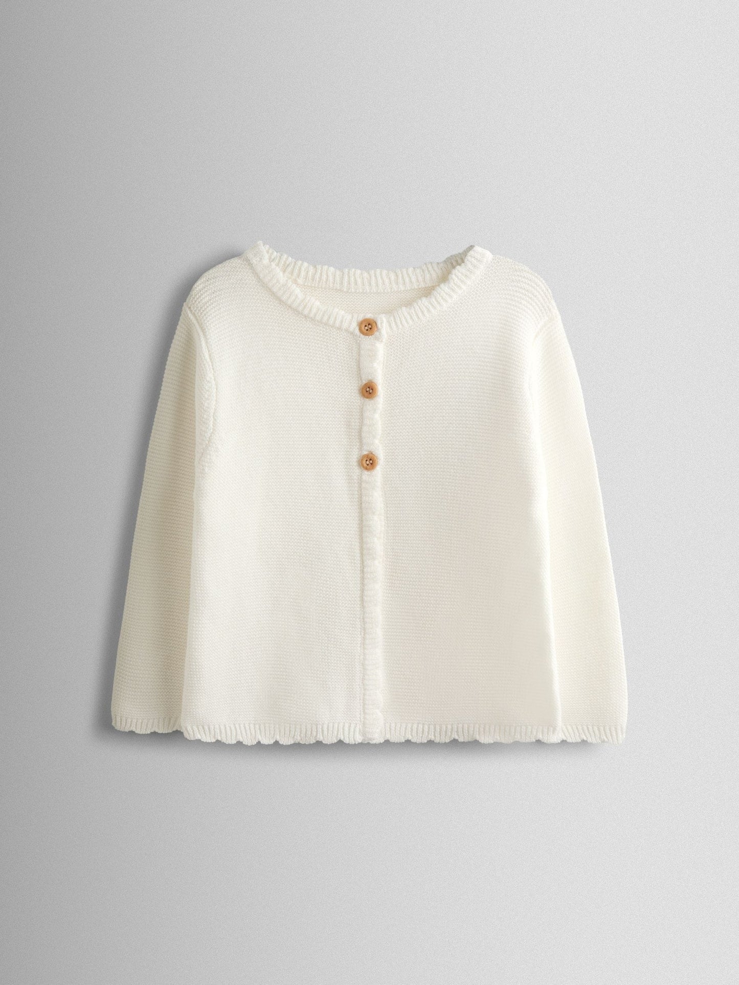 JoJo Maman Bébé Cream Classic Cotton Scallop Cardigan image 1