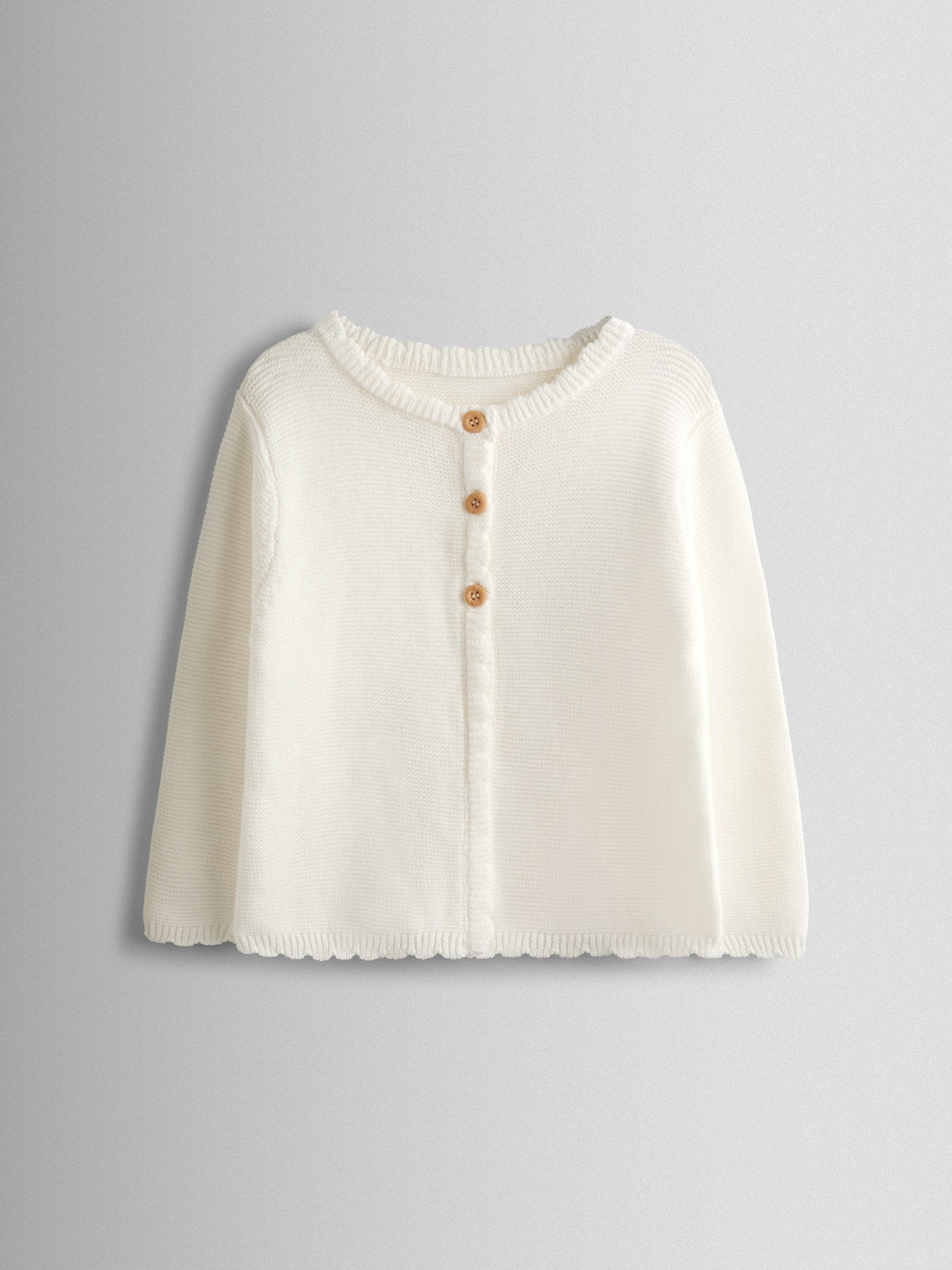 JoJo Maman Bébé Cream Classic Cotton Scallop Cardigan image 1