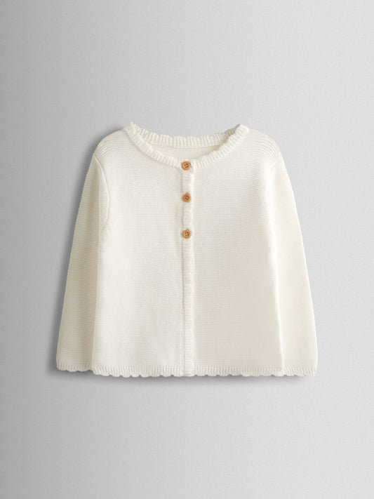 JoJo Maman Bébé Cream Classic Cotton Scallop Cardigan image 1