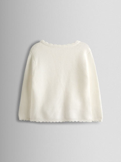 JoJo Maman Bébé Cream Classic Cotton Scallop Cardigan image 2