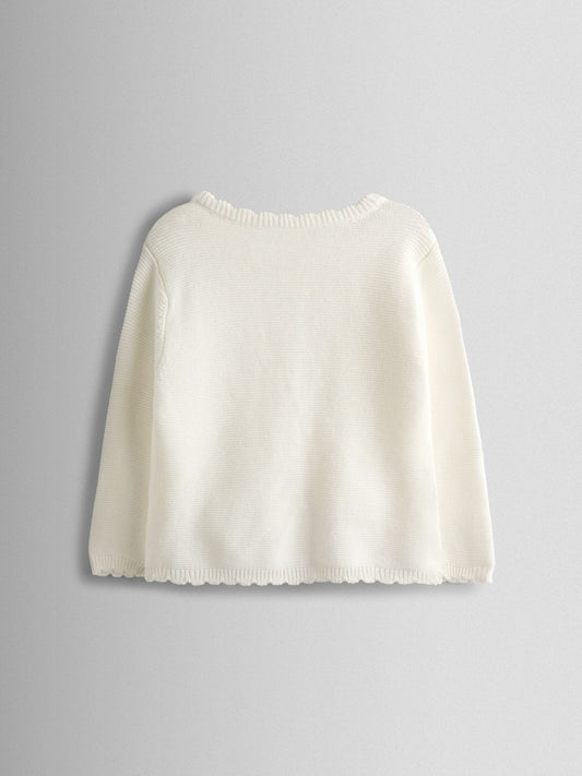 JoJo Maman Bébé Cream Classic Cotton Scallop Cardigan image 2