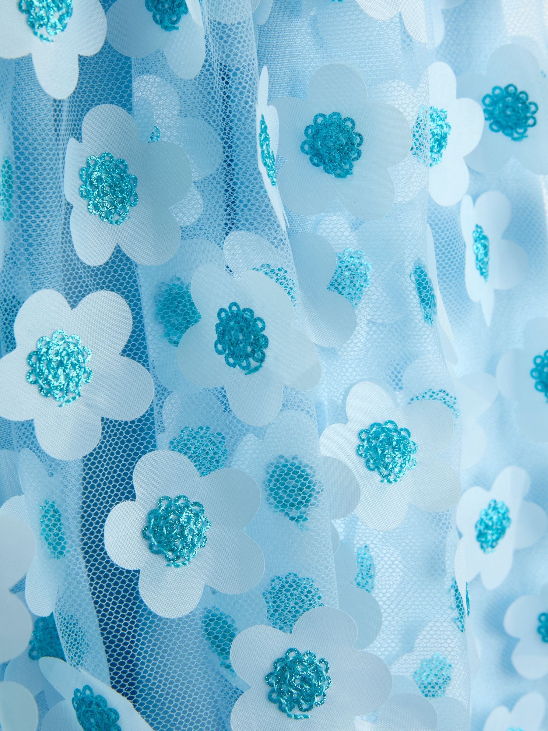 JoJo Maman Bébé Light Blue Sequin Appliqué Flower Puff Sleeve Dress image 4