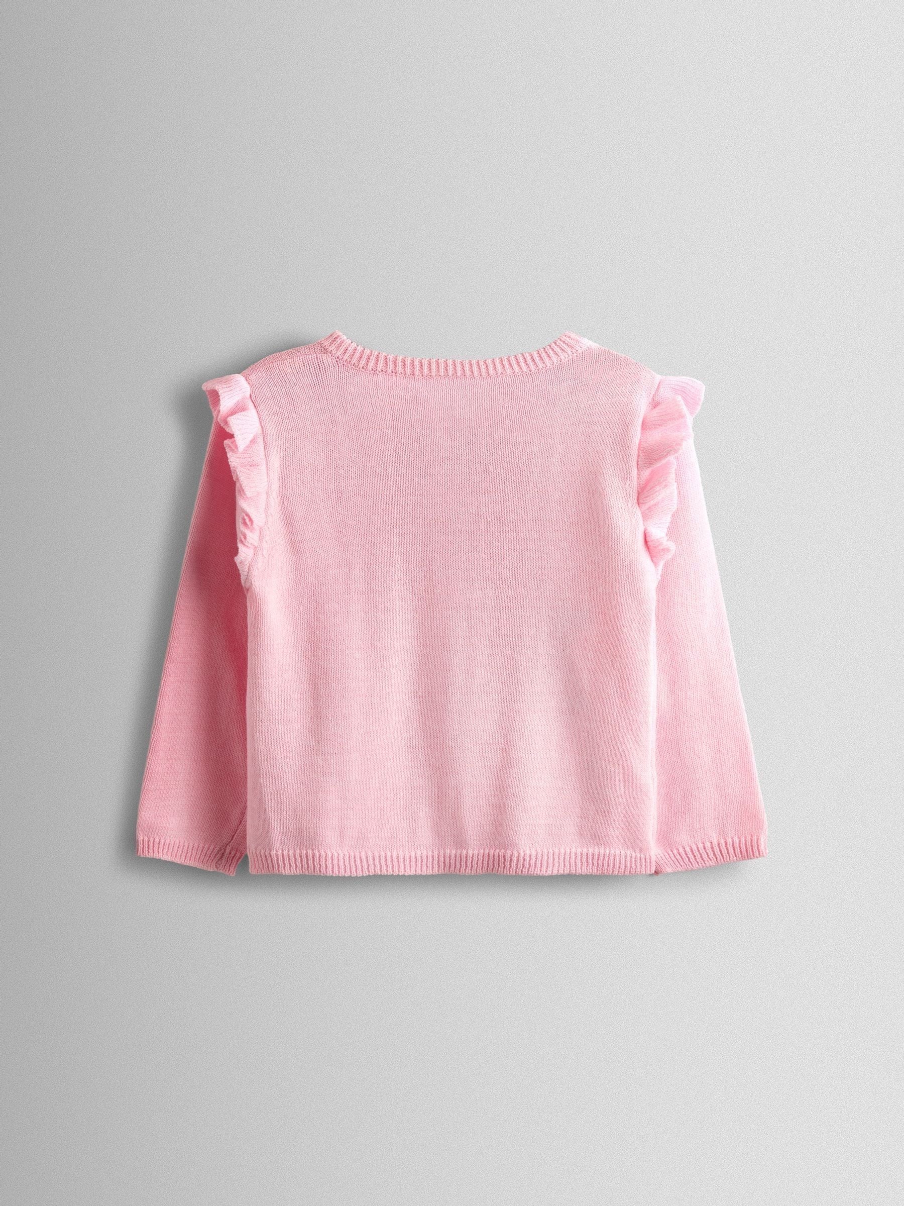 Dsiney Kidz - JoJo Maman Bébé Light Pink Bunny Pet-In-Pocket Embroidered Frill Cardigan image 2