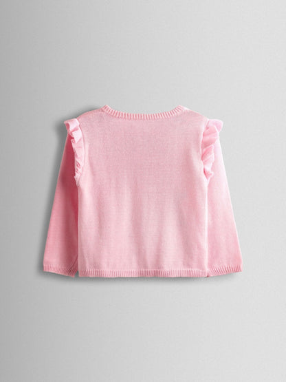 Dsiney Kidz - JoJo Maman Bébé Light Pink Bunny Pet-In-Pocket Embroidered Frill Cardigan image 2