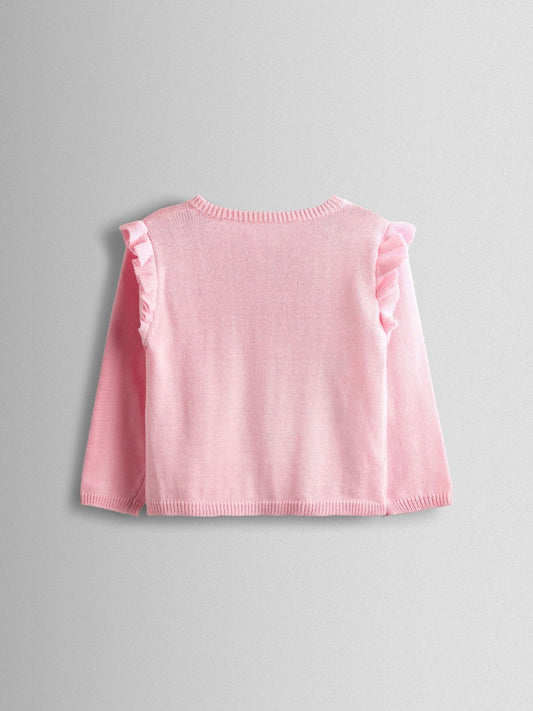 Dsiney Kidz - JoJo Maman Bébé Light Pink Bunny Pet-In-Pocket Embroidered Frill Cardigan image 2