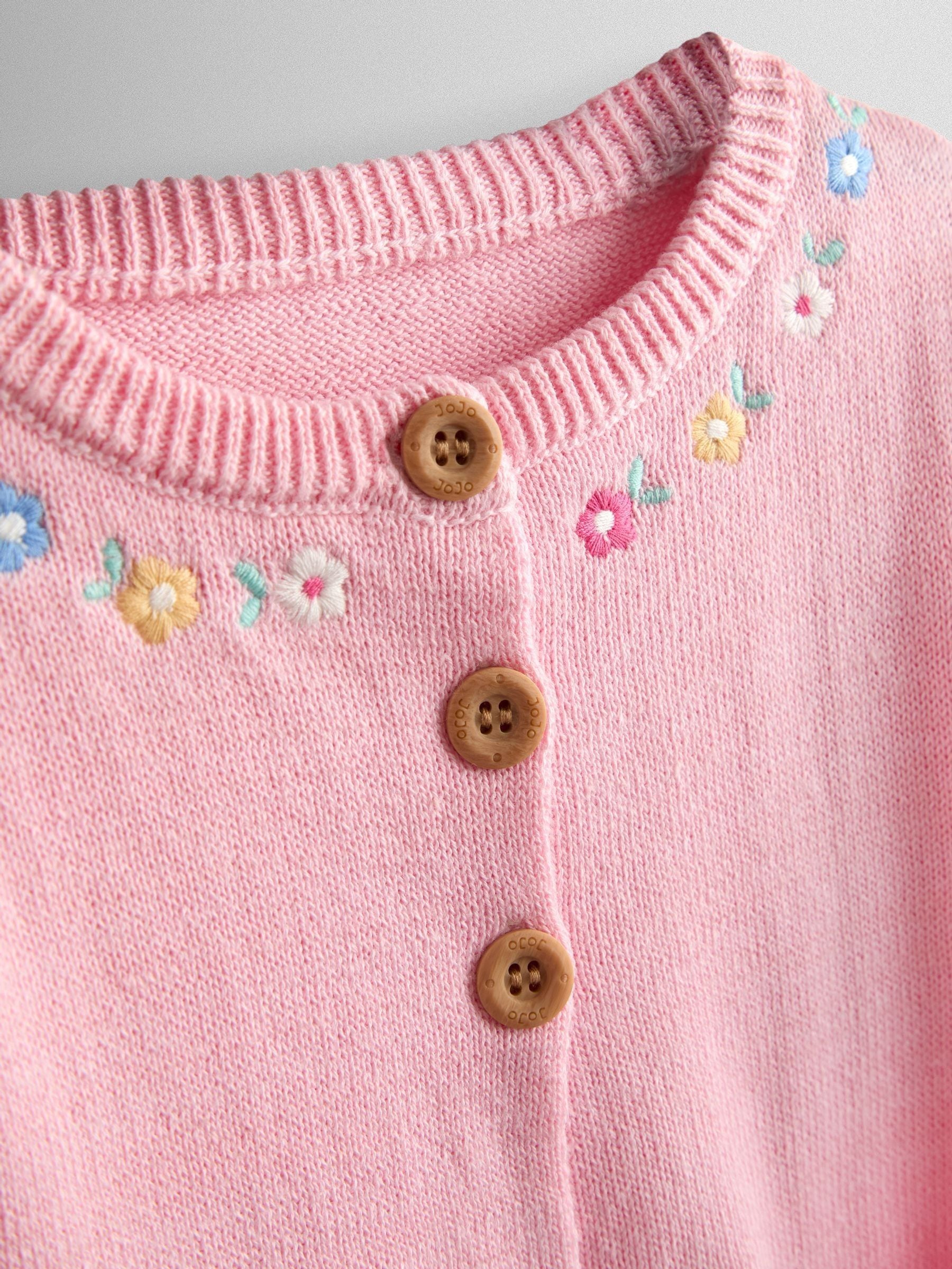 Dsiney Kidz - JoJo Maman Bébé Light Pink Bunny Pet-In-Pocket Embroidered Frill Cardigan image 3