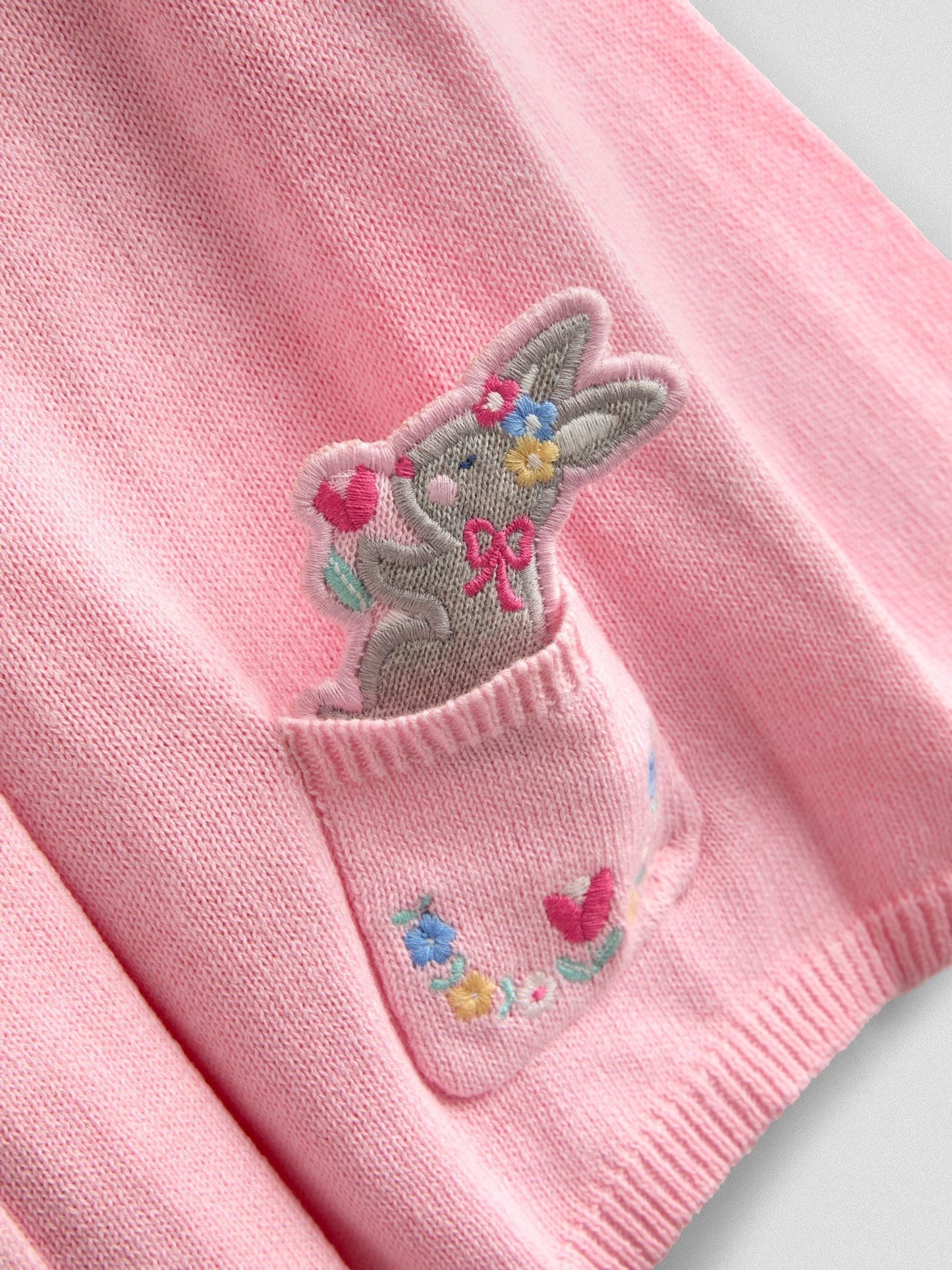 Dsiney Kidz - JoJo Maman Bébé Light Pink Bunny Pet-In-Pocket Embroidered Frill Cardigan image 4
