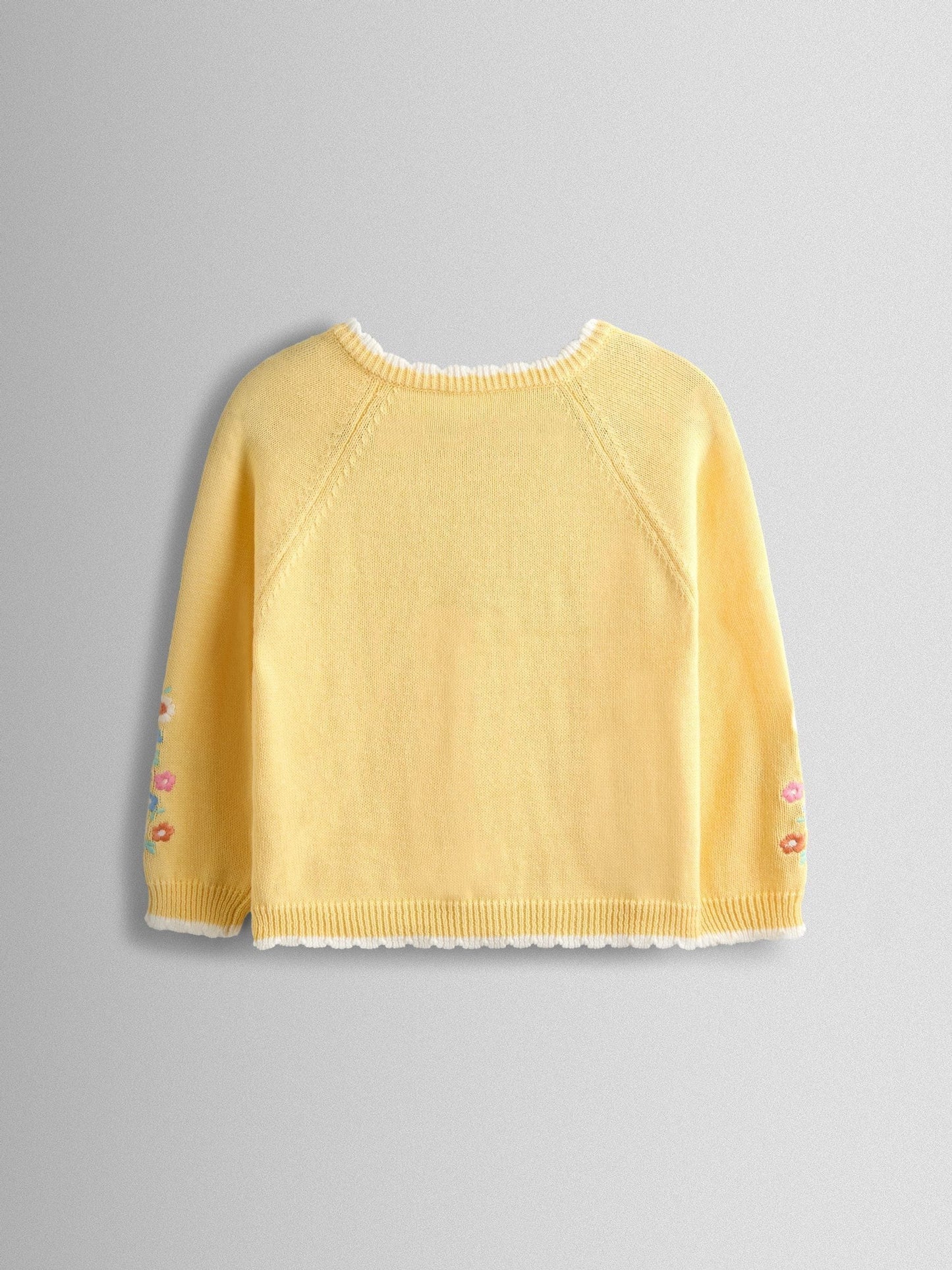 Dsiney Kidz - JoJo Maman Bébé Light Yellow Scallop Edge Embroidered Pocket Cardigan image 2