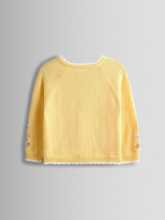 Dsiney Kidz - JoJo Maman Bébé Light Yellow Scallop Edge Embroidered Pocket Cardigan image 2