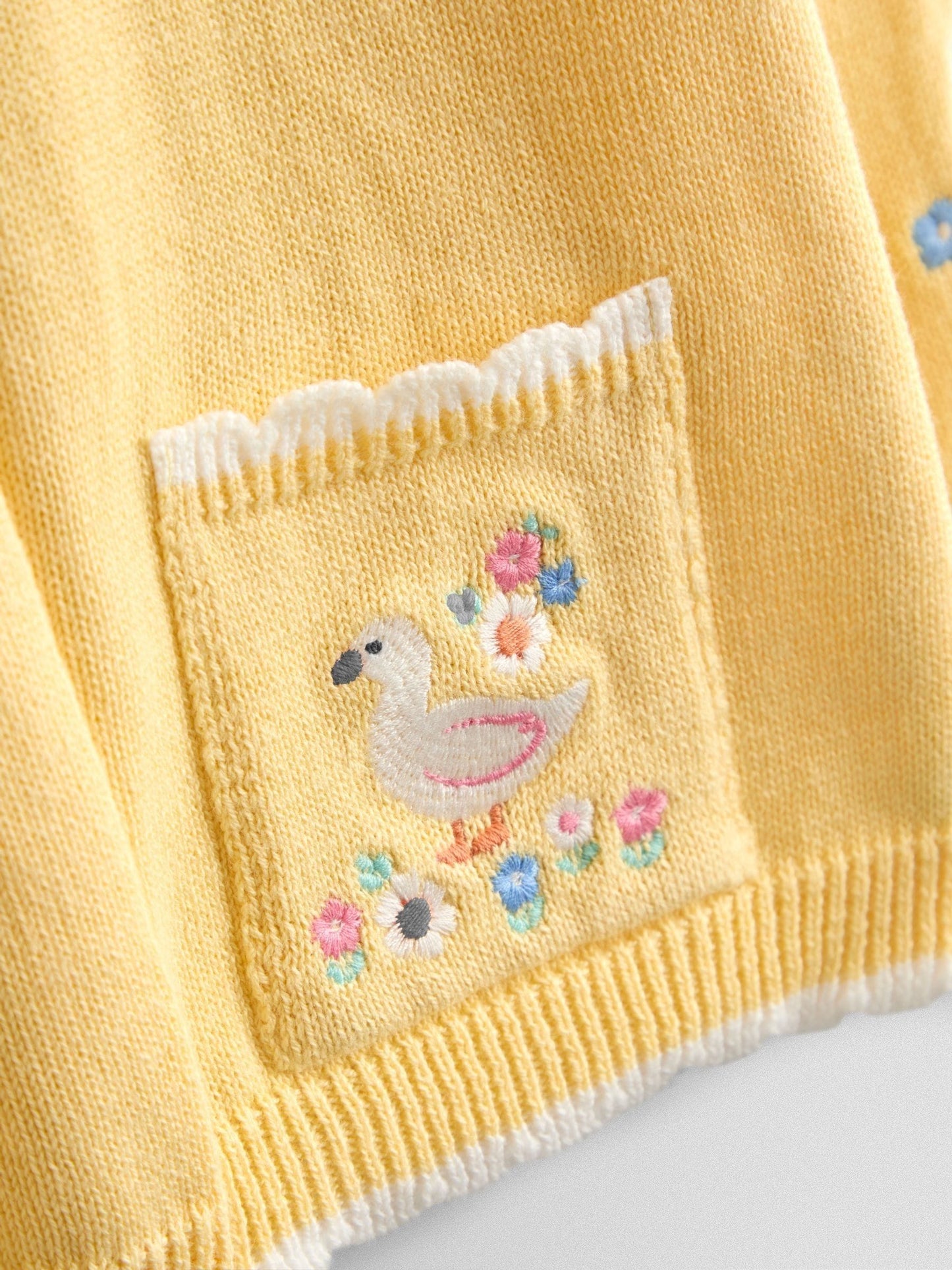 Dsiney Kidz - JoJo Maman Bébé Light Yellow Scallop Edge Embroidered Pocket Cardigan image 3